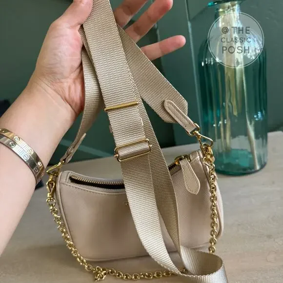 EUC Prada Re-edition Saffiano Mini Beige Crossbody Bag Gold HW - Picture 11 of 12